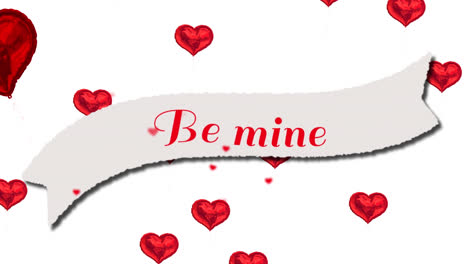 Animation-Von-„Be-Mine“-Text-Und-Herzsymbolen-Auf-Weißem-Hintergrund