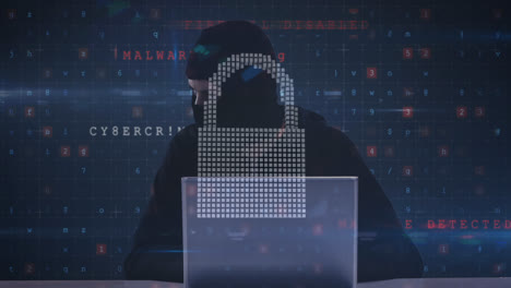 Animation-Einer-Warnung-Vor-Cyberangriffen-über-Ein-Online-Sicherheitsvorhängeschloss-Und-Hacker