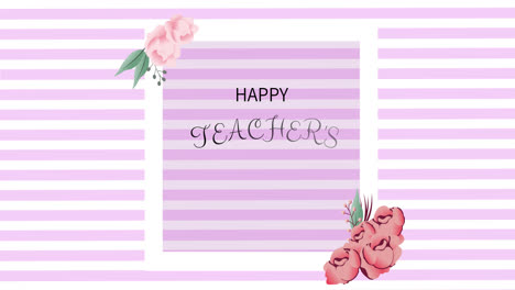 Animation-Des-Textes-Zum-Tag-Des-Lehrers-über-Blumensymbolen-Auf-Blauem-Hintergrund