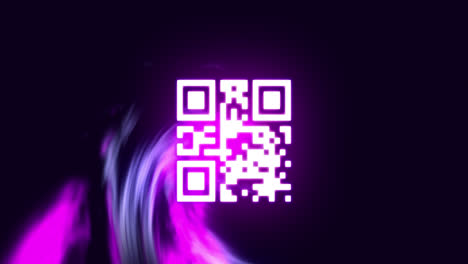 Animation-of-qr-code-and-shapes-on-black-background