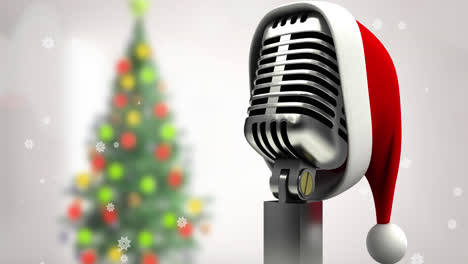 Animation-of-retro-microphone-over-christmas-tree