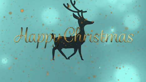 Animation-of-happy-christmas-text-over-running-reindeer-on-blue-background