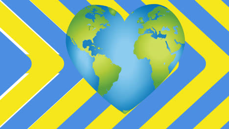 Animation-Von-Herzen,-Pfeilen-Und-Herzförmiger-Erde-über-Der-Flagge-Der-Ukraine