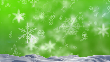 Animation-Von-Schnee,-Der-Auf-Grünen-Hintergrund-Fällt