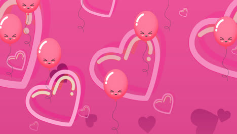 Animation-Von-Roten-Luftballons-Und-Herzen-Auf-Rosa-Hintergrund