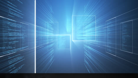 Animation-Eines-Tunnels-Mit-Datenverarbeitung-Auf-Blauem-Hintergrund
