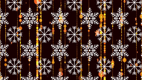 Animation-of-snowflakes-icons-in-seamless-pattern-against-light-trails-on-grey-background