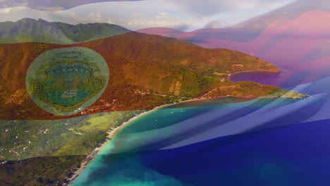 Animation-Der-Flagge-Von-Belize,-Die-über-Einer-Meereslandschaft-Weht