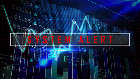 Animation-of-system-alert-text-and-data-processing-on-black-background