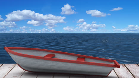 Animation-of-clouds-moving-on-sky,-boat-and-sea