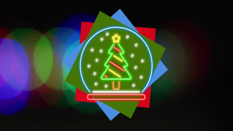 Animation-of-neon-christmas-tree-over-spots-of-lights