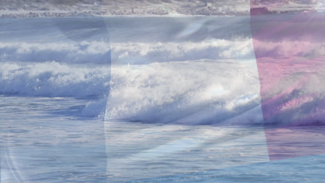 Digitale-Komposition-Aus-Wehenden-Französischen-Flaggenwellen-Im-Meer