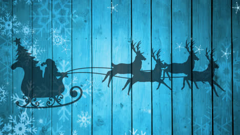 Animation-of-santa-close-sleigh-over-wooden-background