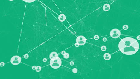 Animation-of-network-of-connections-with-icons-on-green-background