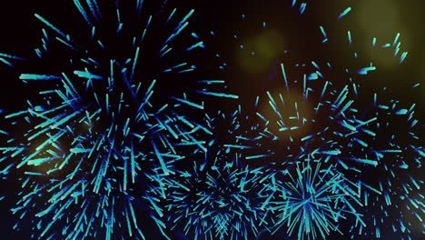 Animation-of-blue-fireworks-exploding-on-new-year's-eve