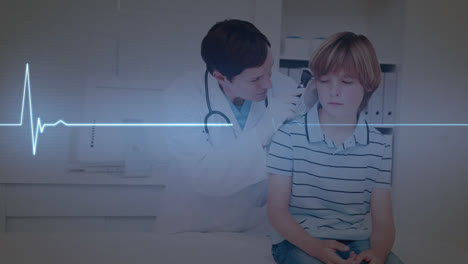 Animation-of-cardiogram-over-diverse-doctor-and-patient-background