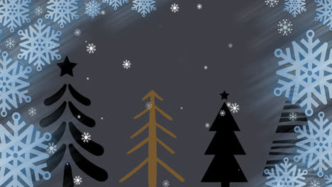 Animation-of-snow-falling-over-christmas-trees