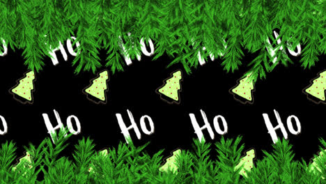 Animation-of-fir-tree-branches-and-gifts-over-ho-ho-text