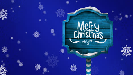 Animation-Fallender-Schneeflocken-über-Einem-Holzschild-Mit-„Frohe-Weihnachten“-Text