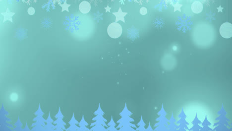 Animation-of-falling-snow-and-glowing-spots-on-grey-background