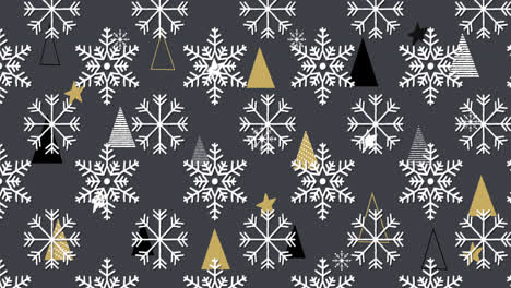 Schneeflocken-Symbole-Im-Nahtlosen-Muster-Vor-Mehreren-Weihnachtsbaum-Symbolen-Auf-Grauem-Hintergrund
