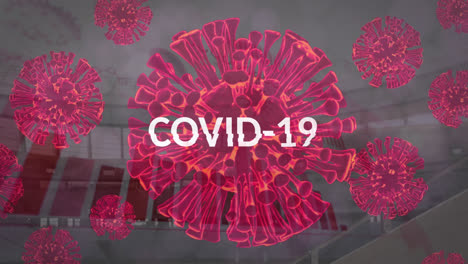 Animation-Von-Covid-19-Zellen-Mit-Text--Und-Datenverarbeitung