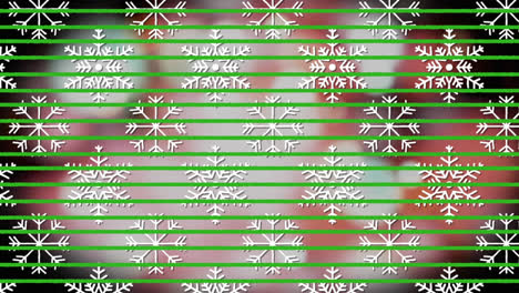 Green-vertical-lines-and-snow-flakes-in-seamless-pattern-against-pink-spots-of-light