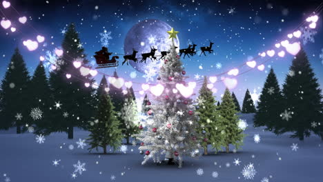 Animation-Von-Weihnachtslichtern-Und-Weihnachtsmannschlitten-In-Der-Nächtlichen-Winterlandschaft