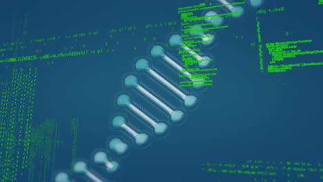 Animation-Von-DNA-über-Datenverarbeitung-Auf-Marineblauem-Hintergrund