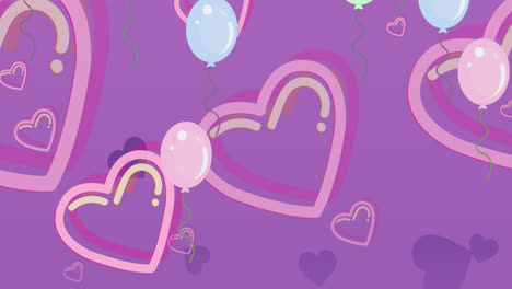 Animation-of-blue-balloons-and-hearts-on-blue-background