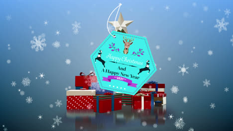Happy-christmas-and-new-year-text-banner-hanging-against-christmas-gifts-against-blue-background