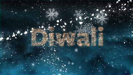 Diwali-against-fireworks-bursting,-shooting-star-and-light-spot-against-textured-blue-background