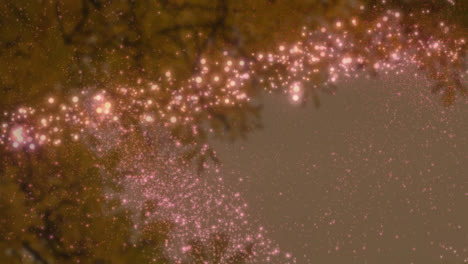 Animation-Von-Sternschnuppen-Und-Sternen,-Die-über-Einen-Baum-Auf-Braunem-Hintergrund-Fallen