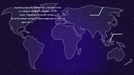 Animation-of-data-processing-over-world-map-on-blue-background