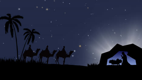 Animation-Einer-Weihnachtskrippe-Mit-Den-Heiligen-Drei-Königen-Und-Einer-Sternschnuppe