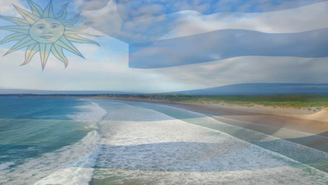 Animation-Der-Flagge-Von-Uruguay,-Die-über-Der-Meereslandschaft-Weht