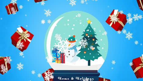 Animation-Von-Fallenden-Schneeflocken-Und-Geschenken-über-Einer-Weihnachtsschneekugel