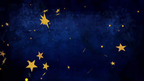 Animation-Von-Gelben-Sternen,-Die-Sich-Auf-Blauem-Hintergrund-Bewegen