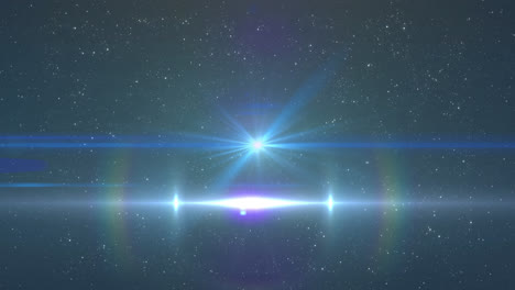 Animation-of-glowing-blue-light-moving-over-spots-of-light-and-stars-in-background