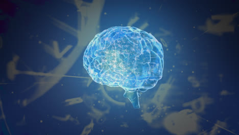 Animation-of-brain-rotating-over-blue-background