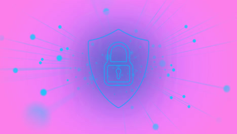 Animation-of-padlock-icon-and-network-of-connections-over-pink-background