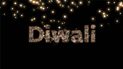 Animation-Von-Diwali-Text,-Leuchtenden-Sternen-Und-Feuerwerk