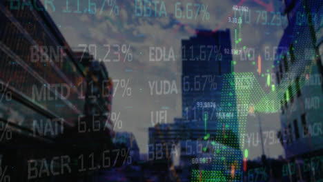 Animation-of-financial-data-and-graphs-over-blurred-cityscape