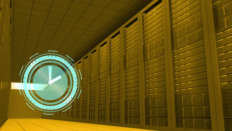 Animation-of-clock-over-server-room