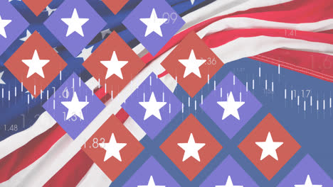 Animation-Der-Statistikverarbeitung-über-Der-Flagge-Der-Vereinigten-Staaten-Von-Amerika