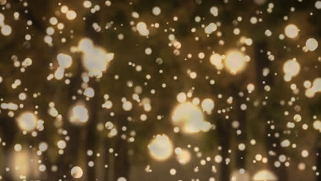 Animation-of-yellow-christmas-flickering-spots-over-forest-in-background