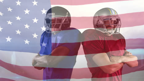 Animation-Von-Zwei-American-Football-Spielern-über-Der-USA-Flagge