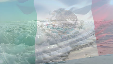 Animation-of-flag-of-mexico-blowing-over-waves-in-sea