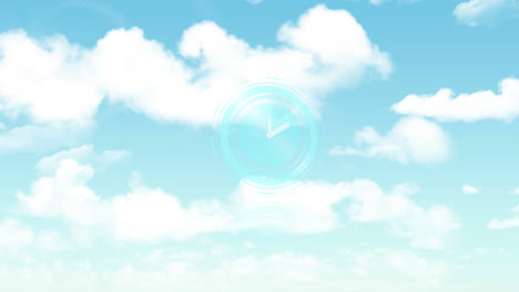 Animation-Einer-Uhr,-Die-Sich-Schnell-über-Wolken-Und-Himmel-Bewegt