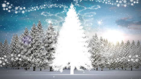 Schnee-Fällt-über-Den-Weihnachtsbaum-In-Der-Winterlandschaft-Vor-Wolken-Am-Himmel